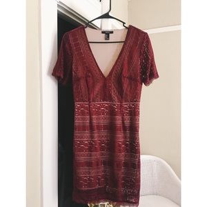 Burgundy Lace Midi Dress